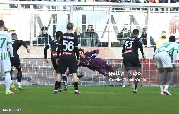 Ciprian Tatarusanu of AC Milan in action during the Serie A match between AC MIlan and US Sassuolo at Stadio Giuseppe Meazza on January 29, 2023 in...