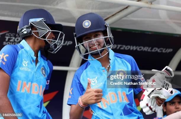 Soumya Tiwari of India reacts during the ICC Women's U19 T20 World Cup 2023 Final match between India and England at JB Marks Oval on January 29,...