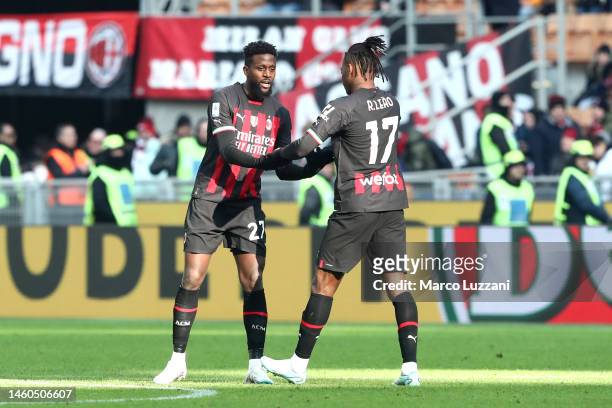 Divock Origi of AC Milan celebrates after scoring the team's second goal during the Serie A match between AC MIlan and US Sassuolo at Stadio Giuseppe...