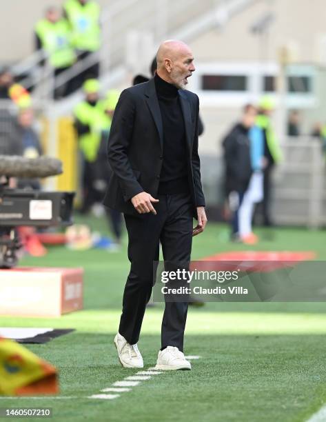 Head coach of AC Milan Stefano Pioli reacts during the Serie A match between AC MIlan and US Sassuolo at Stadio Giuseppe Meazza on January 29, 2023...