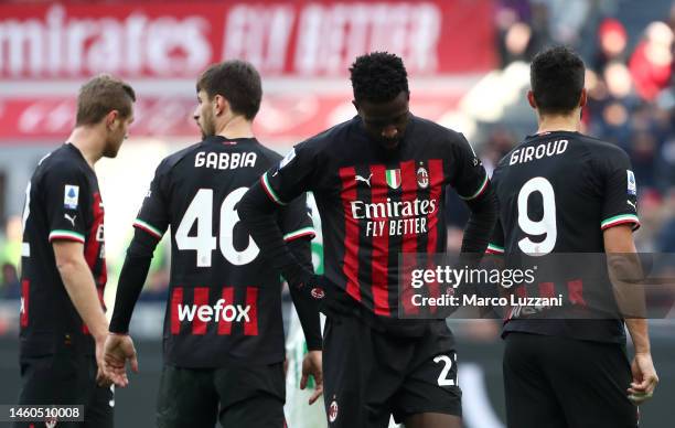 Divock Origi of AC Milan reacts during the Serie A match between AC MIlan and US Sassuolo at Stadio Giuseppe Meazza on January 29, 2023 in Milan,...