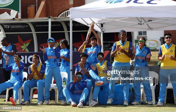 Players of India look on during the ICC Women's U19 T20 World Cup 2023 Final match between India and England at JB Marks Oval on January 29, 2023 in...