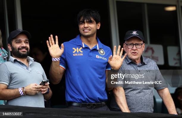 Neeraj Chopra, Olympic Athlete of India looks on during the ICC Women's U19 T20 World Cup 2023 Final match between India and England at JB Marks Oval...