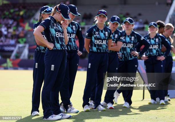 Players of England cuts a dejected figure following the ICC Women's U19 T20 World Cup 2023 Final match between India and England at JB Marks Oval on...