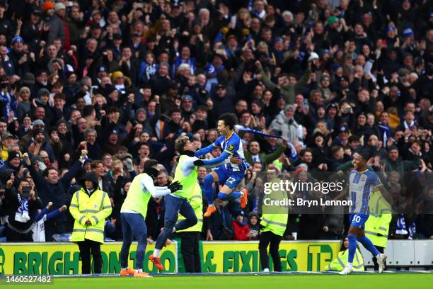 Kaoru Mitoma of Brighton & Hove Albion celebrates after scoring the team's second goal during the Emirates FA Cup Fourth Round match between Brighton...