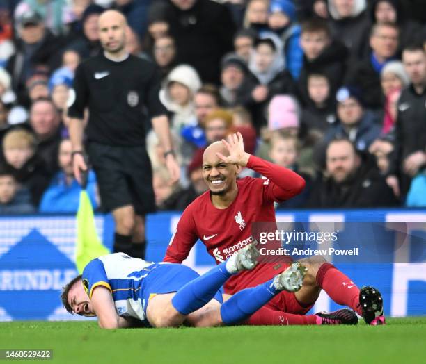 Fabinho of Liverpool at Amex Stadium on January 29, 2023 in Brighton, England.