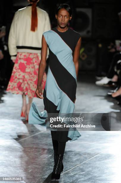 Model on the runway at the Jonathan Saunders fall 2014 show at Institute of Contemporary Arts.