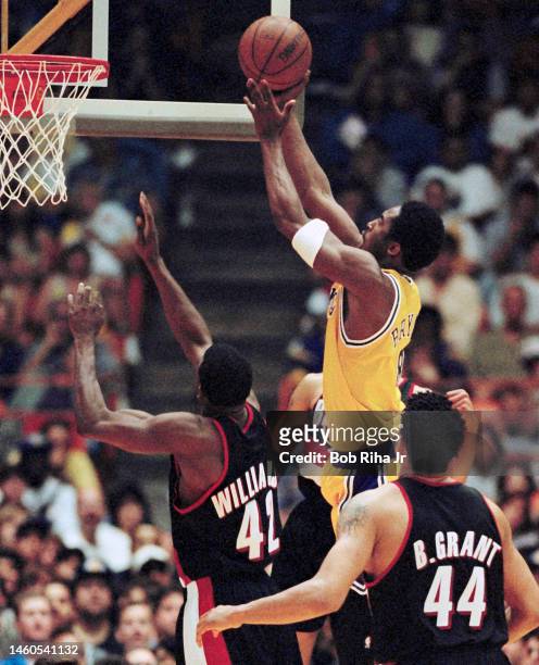 Lakers Kobe Bryant during Game 2 action during the NBA Playoff game of Los Angeles Lakers against Portland Trailblazers, April 26, 1998 in Inglewood,...