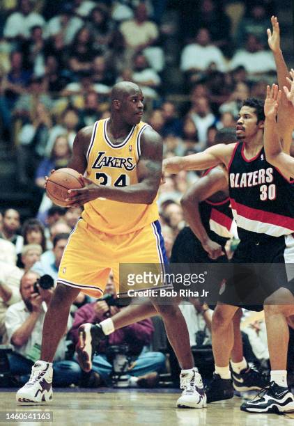 Lakers Shaquille O'Neal during Game 2 action during the NBA Playoff game of Los Angeles Lakers against Portland Trailblazers, April 26, 1998 in...