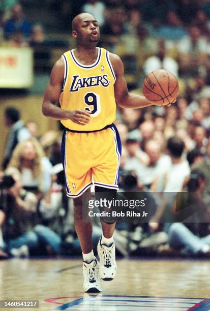 Lakers Nick Van Exel during Game 2 action during the NBA Playoff game of Los Angeles Lakers against Portland Trailblazers, April 26, 1998 in...