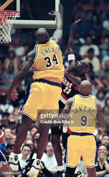 Lakers Shaquille O'Neal during Game 2 action during the NBA Playoff game of Los Angeles Lakers against Portland Trailblazers, April 26, 1998 in...