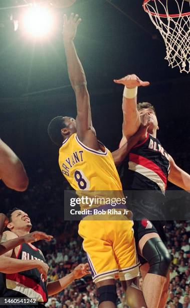 Lakers Kobe Bryant during Game 2 action during the NBA Playoff game of Los Angeles Lakers against Portland Trailblazers, April 26, 1998 in Inglewood,...