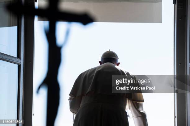 Pope Francis delivers his Sunday Angelus blessing to the faithful from his studio overlooking St. Peter's Square prayer of the Angelus on Sunday on...