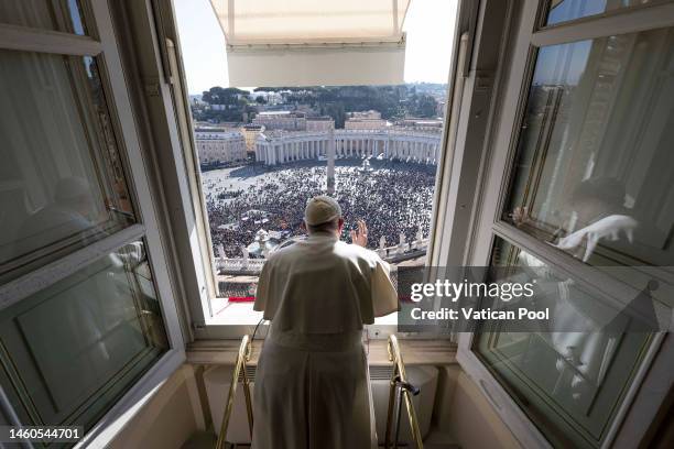Pope Francis delivers his Sunday Angelus blessing to the faithful from his studio overlooking St. Peter's Square prayer of the Angelus on Sunday on...
