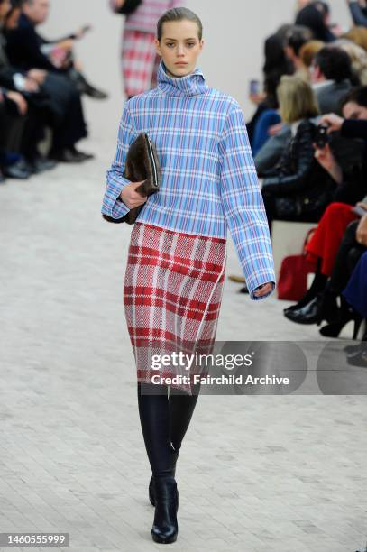 Model on the runway at Celine's fall 2013 show.