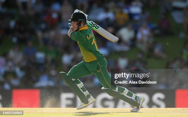 David Miller of South Africa bats during the 2nd One Day International match between South Africa and England at Mangaung Oval on January 29, 2023 in...