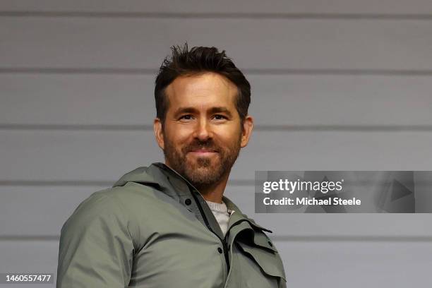 Ryan Reynolds, Co-Owner of Wrexham looks on during the Emirates FA Cup Fourth Round match between Wrexham and Sheffield United at Racecourse Ground...