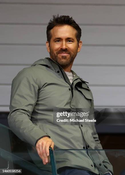 Ryan Reynolds, Co-Owner of Wrexham looks on during the Emirates FA Cup Fourth Round match between Wrexham and Sheffield United at Racecourse Ground...