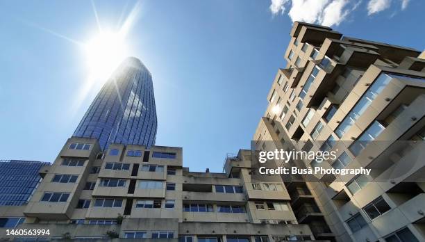 view of the one blackfrairs aka the pregnant building in london, england - brutalist britain stock pictures, royalty-free photos & images