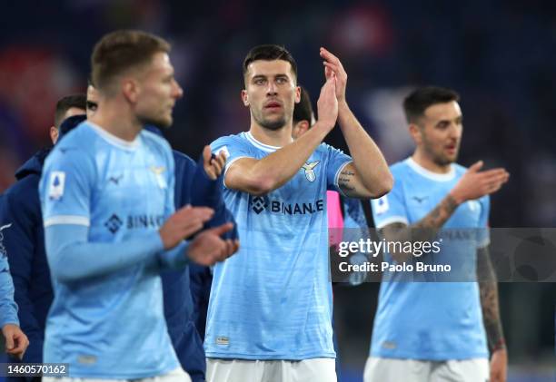 Nicolo Casale of SS Lazio applauds the fans after the Serie A match between SS Lazio and ACF Fiorentina at Stadio Olimpico on January 29, 2023 in...