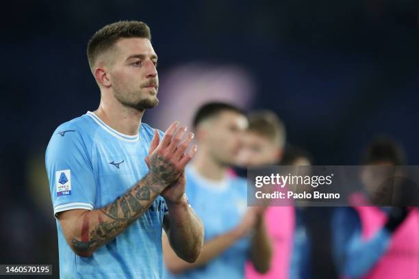 Sergej Milinkovic-Savic of SS Lazio applauds the fans after the Serie A match between SS Lazio and ACF Fiorentina at Stadio Olimpico on January 29,...