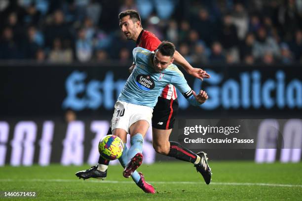 Iago Aspas of RC Celta scores the team's first goal during the LaLiga Santander match between RC Celta and Athletic Club at Estadio Balaidos on...