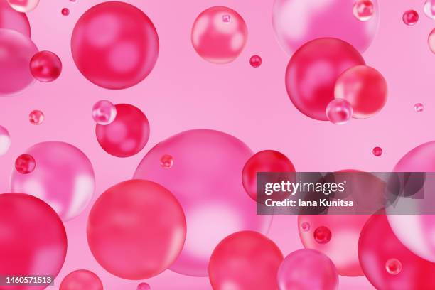 transparent pink spheres, bubbles, drops. 3d futuristic background, pattern. - red jelly stock pictures, royalty-free photos & images