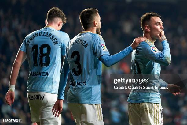 Iago Aspas of RC Celta de Vigo celebrates after scoring his team's first goal during the La Liga Santander match between RC Celta and Athletic Club...