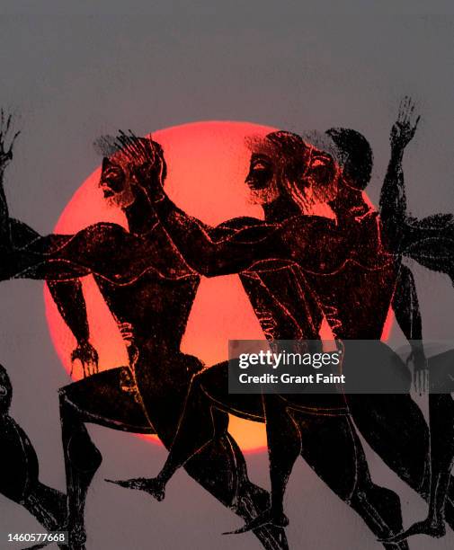 composite of drawing an sunset. - ancient greek drawings fotografías e imágenes de stock