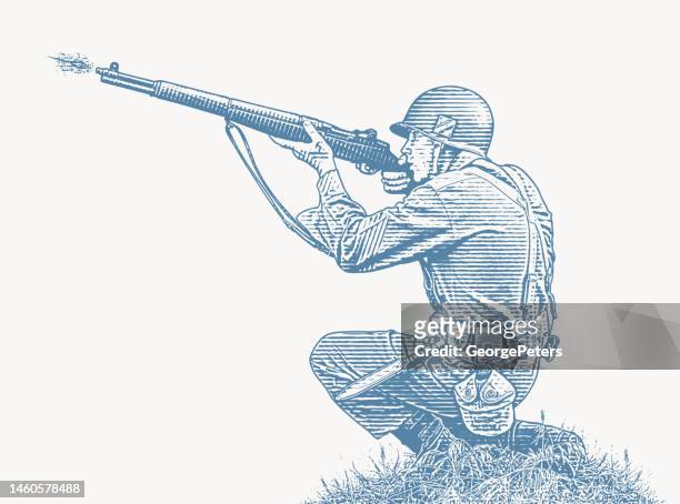 wwii soldier shooting m1 grand rifle - m1 garand stock illustrations