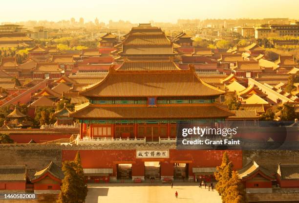 elevated view of forbidden city. - forbidden city stock pictures, royalty-free photos & images