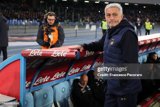 Jose Mourinho AS Roma coach before the Serie A match between SSC Napoli and AS Roma at Stadio Diego Armando Maradona on January 29, 2023 in Naples,...