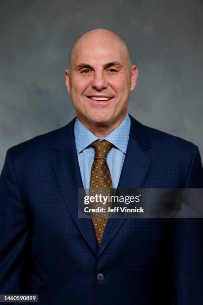 Vancouver Canucks head coach Rick Tocchet poses for his official headshot for the 2022-2023 season on January 24, 2023 at Rogers Arena in Vancouver,...