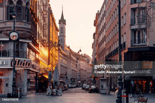 sunny streets of vienna old town in the morning, austria - house golden hour stock pictures, royalty-free photos & images