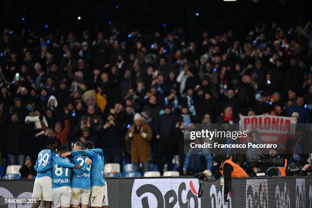 Giovanni Simeone of SSC Napoli celebrates after scoring the 2-1 goal during the Serie A match between SSC Napoli and AS Roma at Stadio Diego Armando...