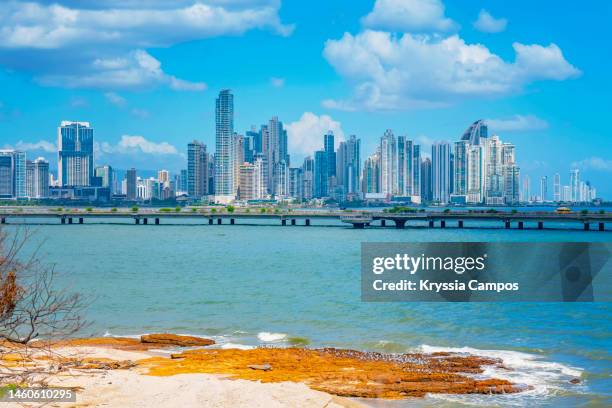 sea and panama city skyline, seen from casco viejo - tax haven stock pictures, royalty-free photos & images