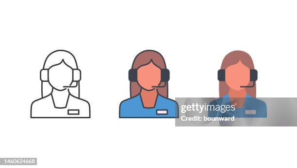 customer support icon set. editable stroke. - call centre stock illustrations