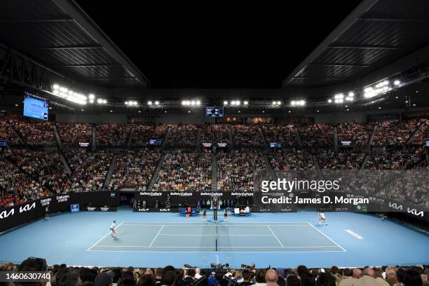General view of Rod Laver Arena as Novak Djokovic of Serbia wins the Men’s Singles Final against Stefanos Tsitsipas of Greece during day 14 of the...