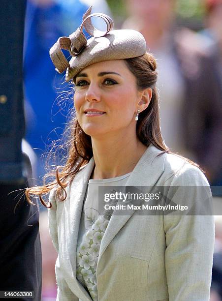 Catherine, Duchess of Cambridge attends the wedding of Emily McCorquodale and James Hutt at The Church of St Andrew and St Mary, Stoke Rochford on...