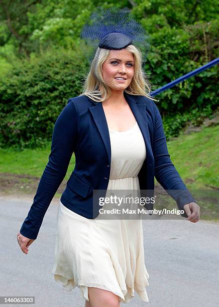 Lady Kitty Spencer attends the wedding of Emily McCorquodale and James Hutt at The Church of St Andrew and St Mary, Stoke Rochford on June 9, 2012 in...