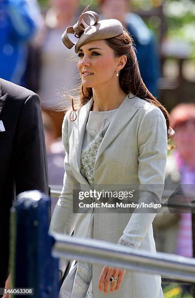 Catherine, Duchess of Cambridge attends the wedding of Emily McCorquodale and James Hutt at The Church of St Andrew and St Mary, Stoke Rochford on...