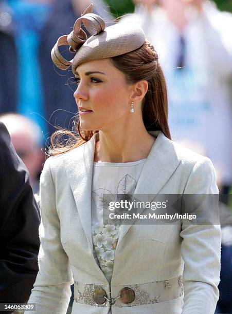 Catherine, Duchess of Cambridge attends the wedding of Emily McCorquodale and James Hutt at The Church of St Andrew and St Mary, Stoke Rochford on...