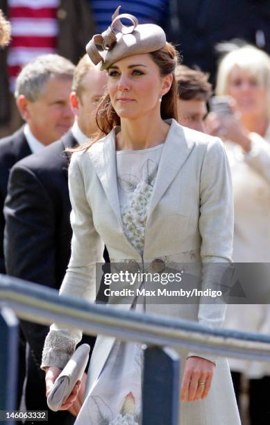 Catherine, Duchess of Cambridge attends the wedding of Emily McCorquodale and James Hutt at The Church of St Andrew and St Mary, Stoke Rochford on...