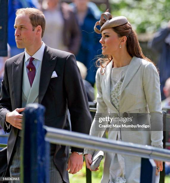 Prince William, Duke of Cambridge and Catherine, Duchess of Cambridge attend the wedding of Emily McCorquodale and James Hutt at The Church of St...