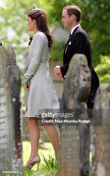 Catherine, Duchess of Cambridge and Prince William, Duke of Cambridge attend the wedding of Emily McCorquodale and James Hutt at The Church of St...