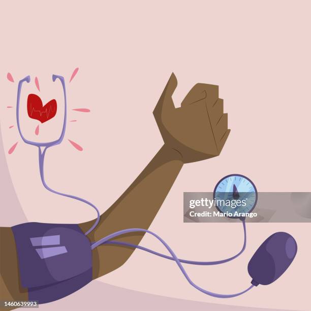 ilustrações de stock, clip art, desenhos animados e ícones de illustration of an outstretched arm whose blood pressure is being taken - scarce