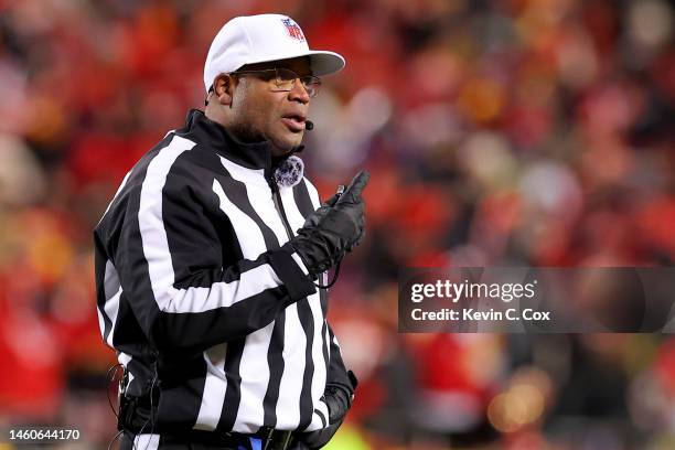 Referee Ronald Torbert reacts during the third quarter in the AFC Championship Game between the Cincinnati Bengals and Kansas City Chiefs at GEHA...