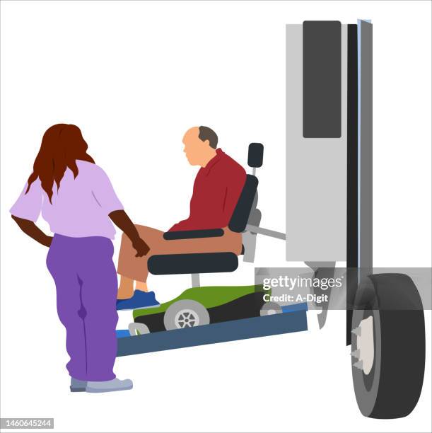 man using disability service bus red - mobility scooter stock illustrations