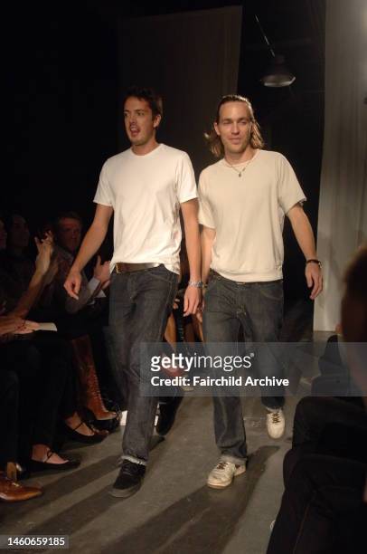 Fashion designers Marcus Wainwright and David Neville on the runway after their Rag & Bone spring 2007 show at the Tunnel.