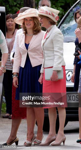 Lady Sarah McCorquodale attends the wedding of her daughter Emily McCorquodale and James Hutt at The Church of St Andrew and St Mary, Stoke Rochford...